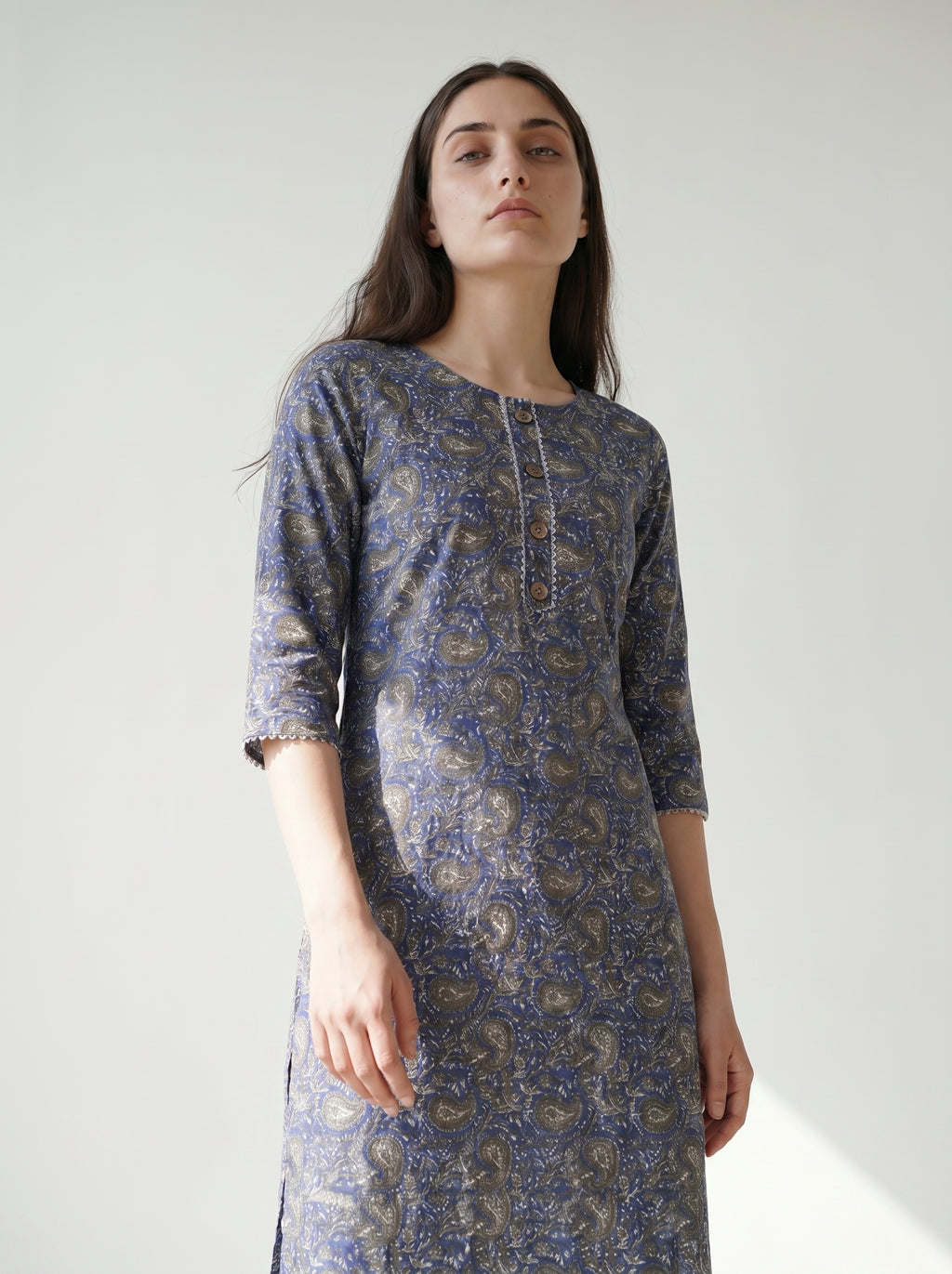 Dark Blue Cotton Printed Kurti