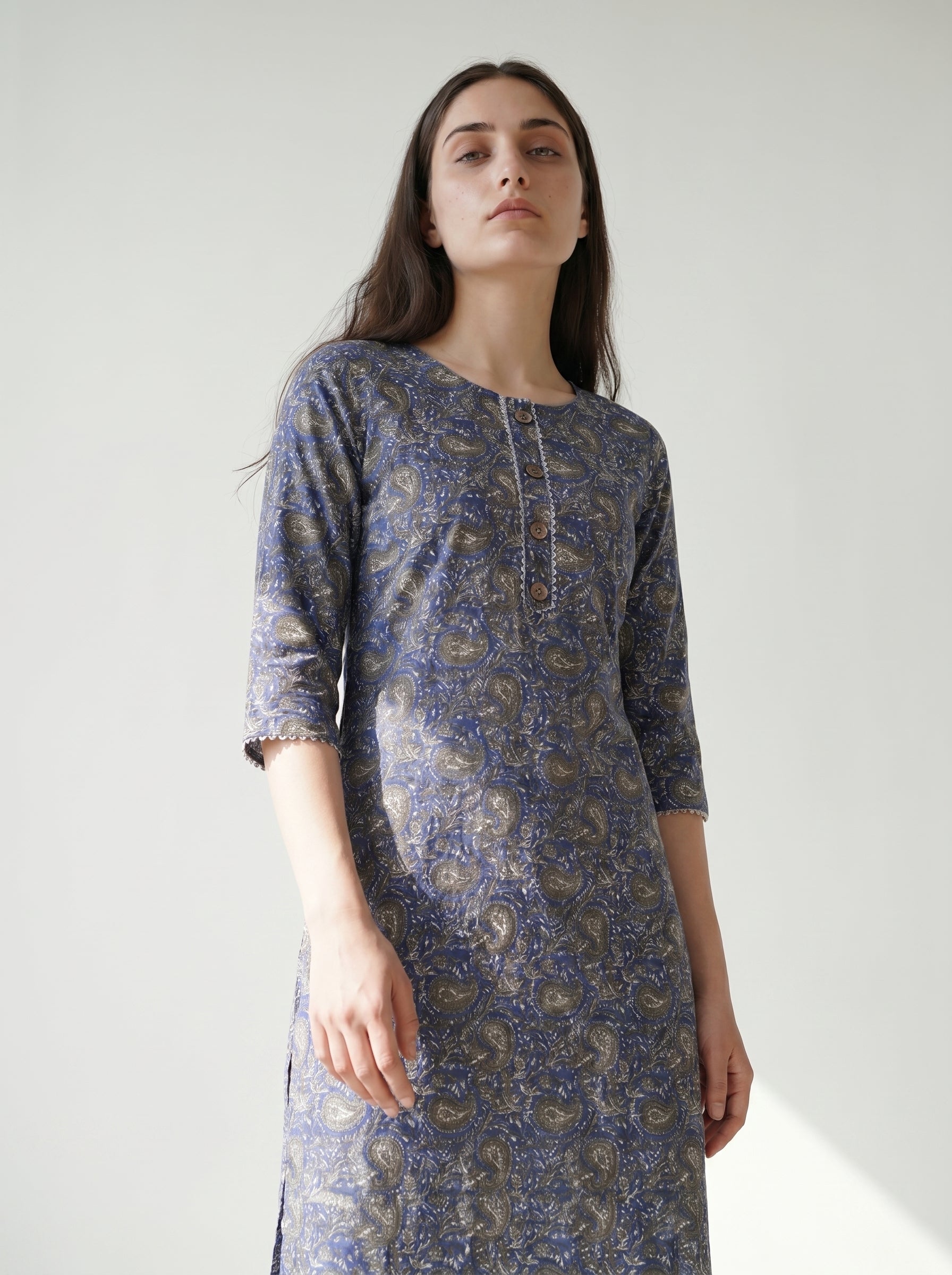 Dark Blue Cotton Printed Kurti