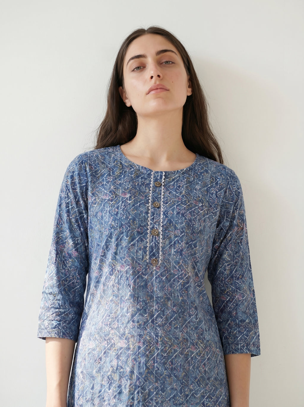 Dark Blue Cotton Printed Kurti