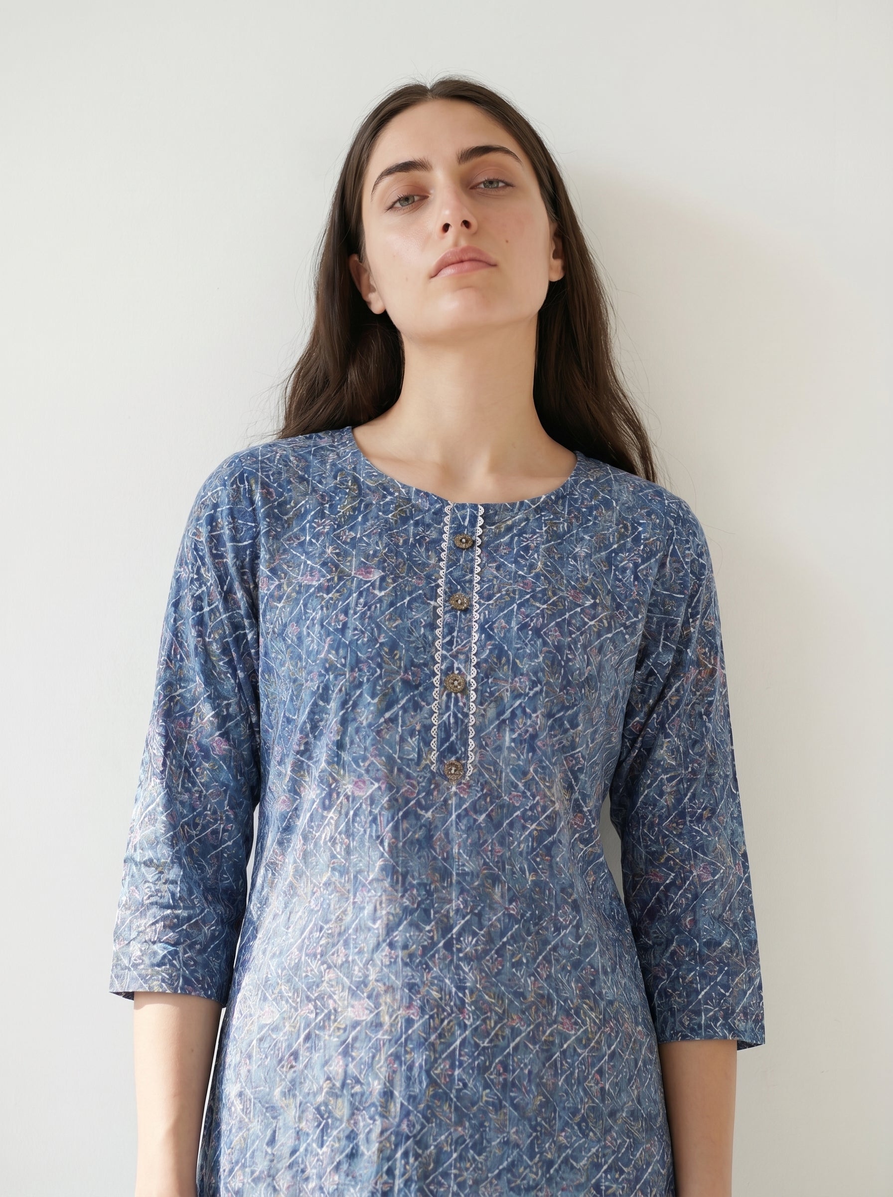 Dark Blue Cotton Printed Kurti