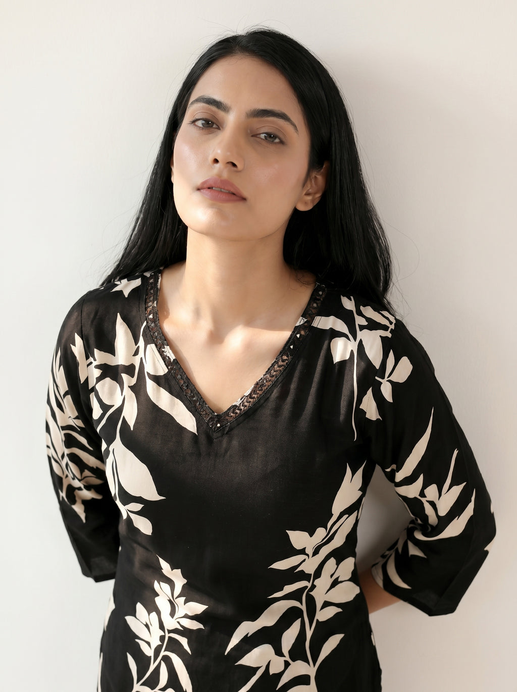 Black Rayon Floral Kurti Co-Ord Set