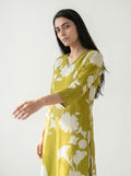 Mustard Yellow Rayon Floral Kurti Co Ord Set