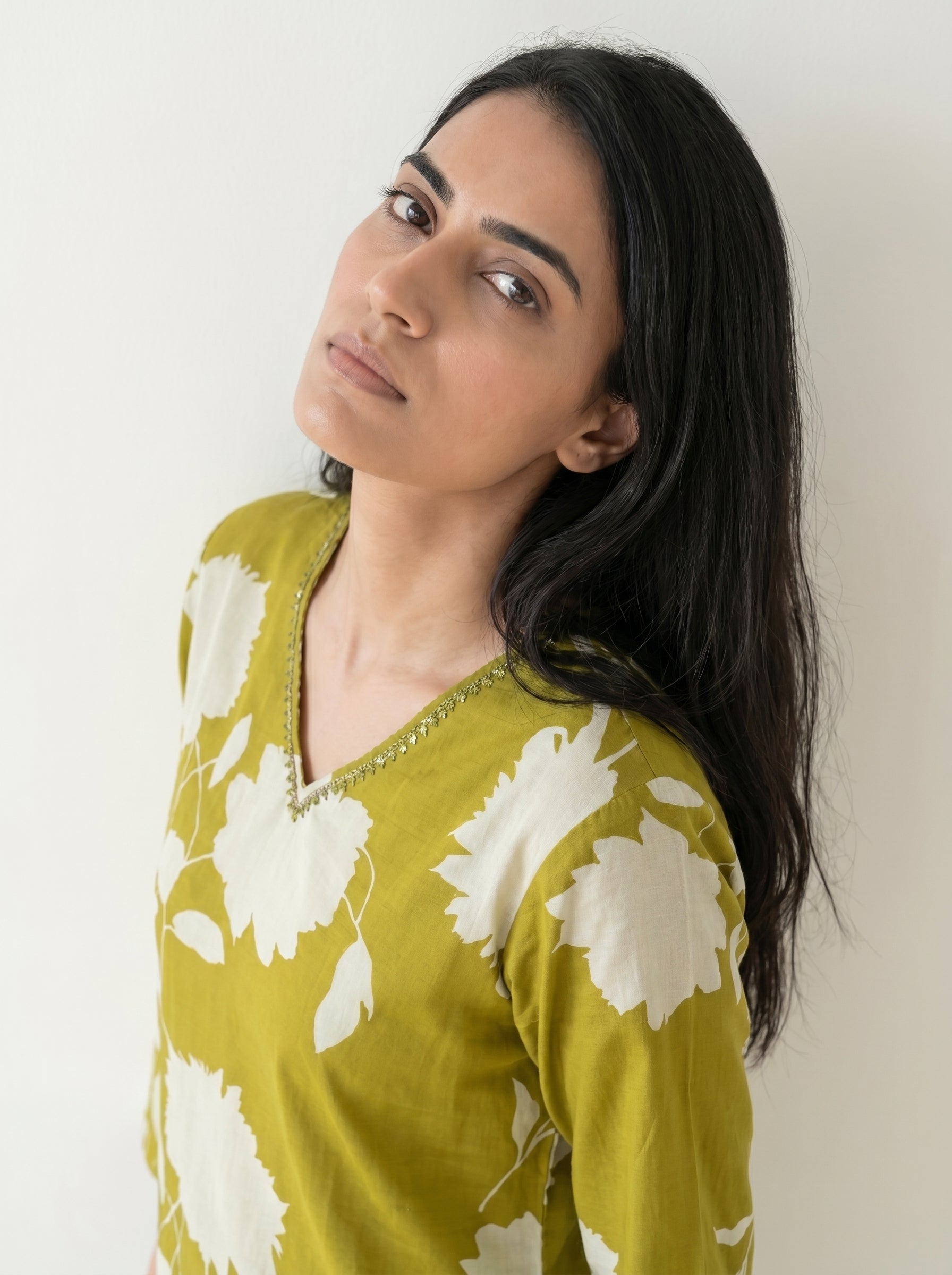 Mustard Yellow Rayon Floral Kurti Co Ord Set