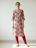 Cream Cotton Floral Printed Kurti