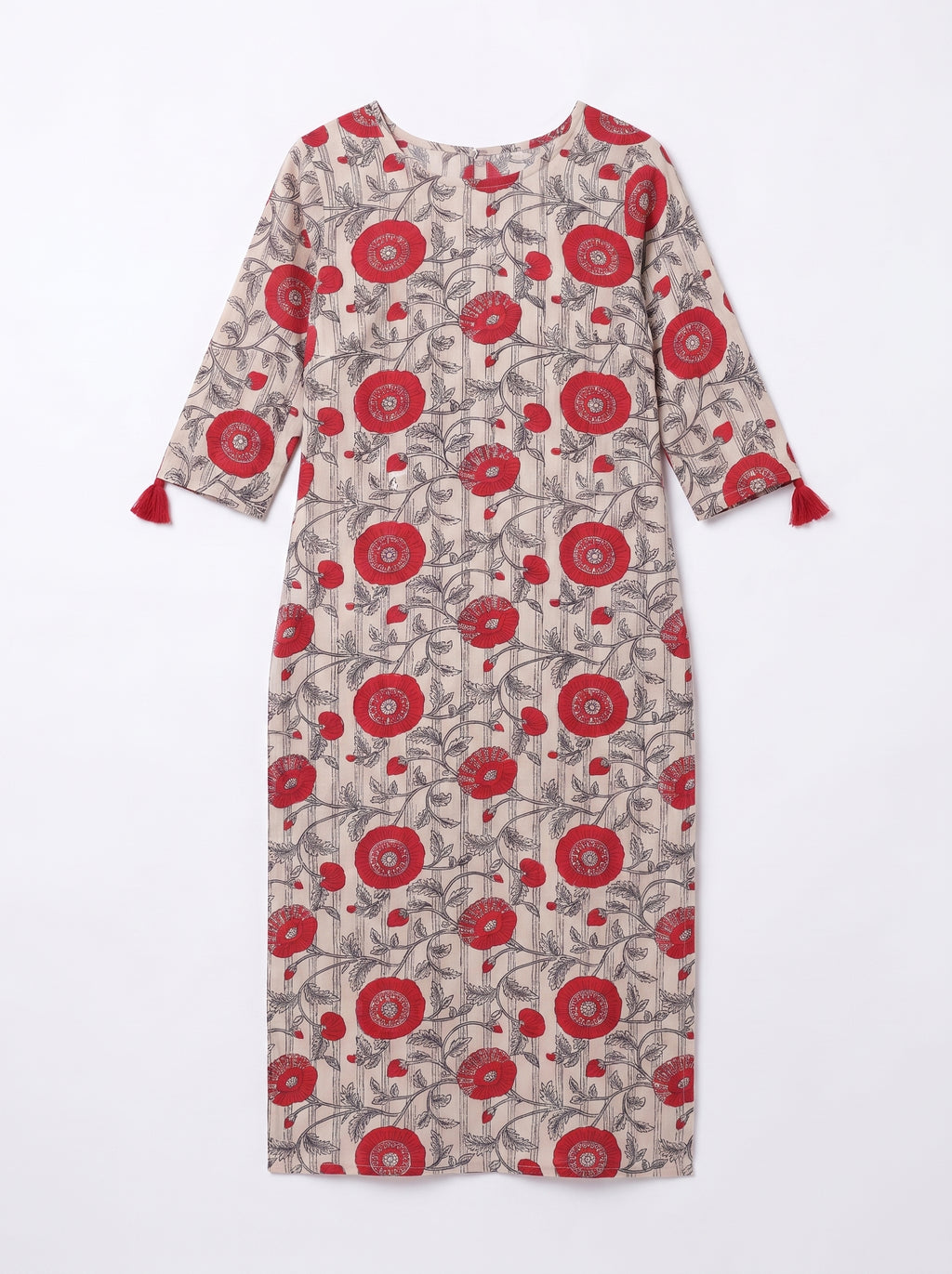 Cream Cotton Floral Printed Kurti