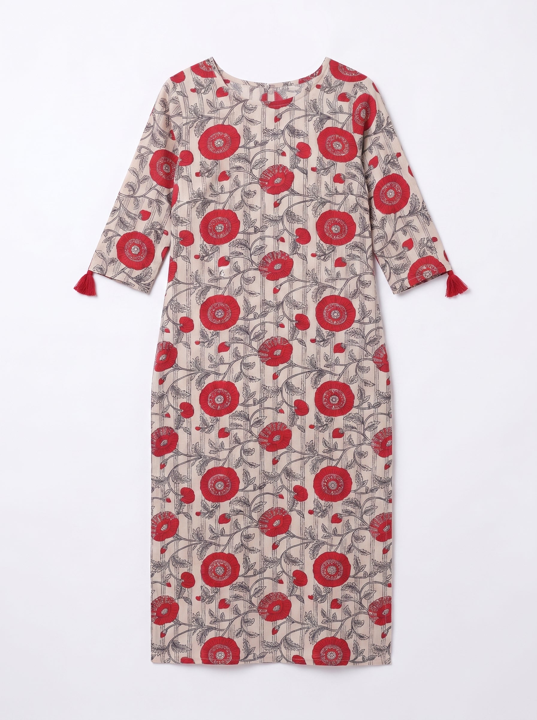 Cream Cotton Floral Printed Kurti
