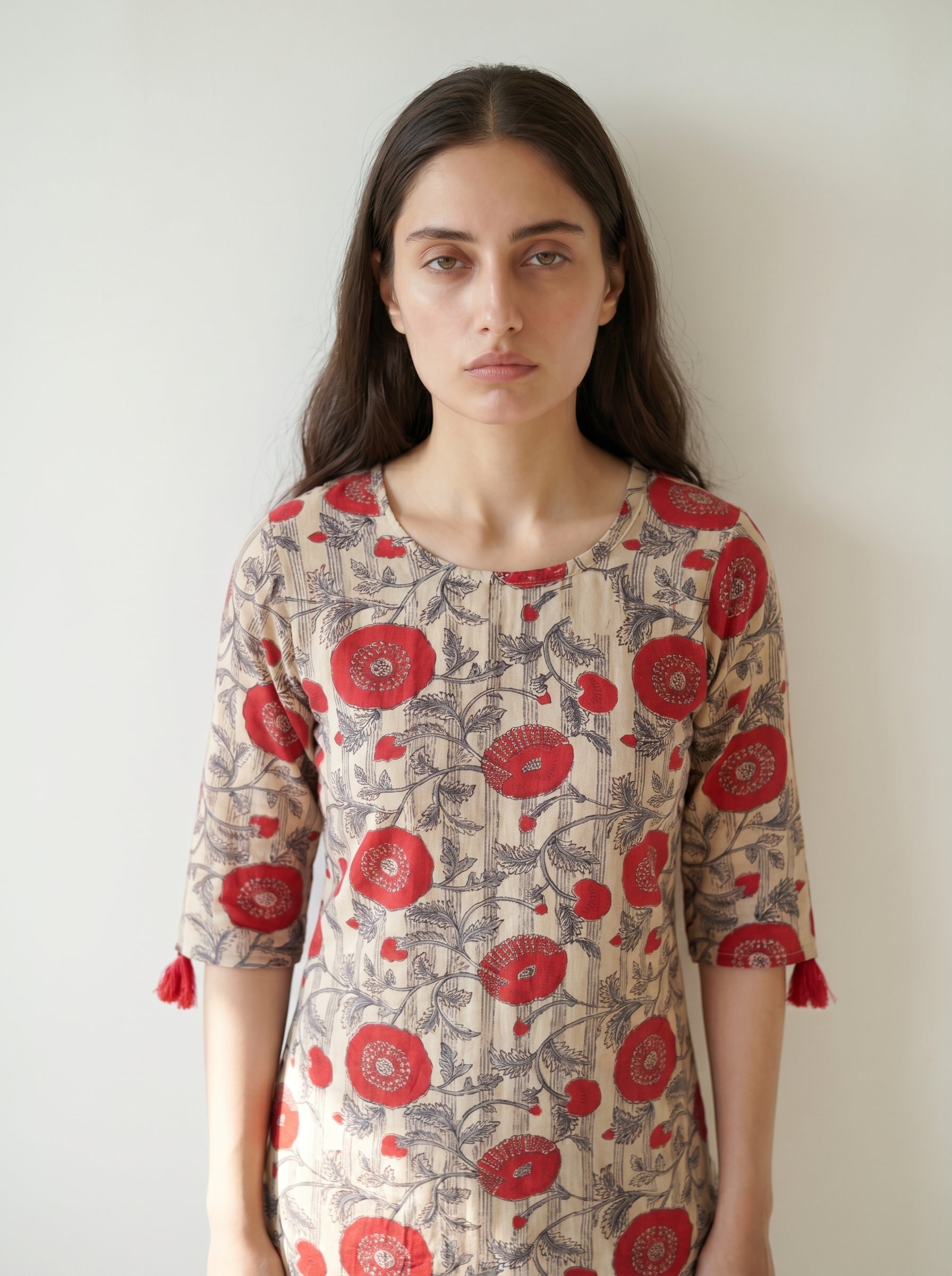 Cream Cotton Floral Printed Kurti