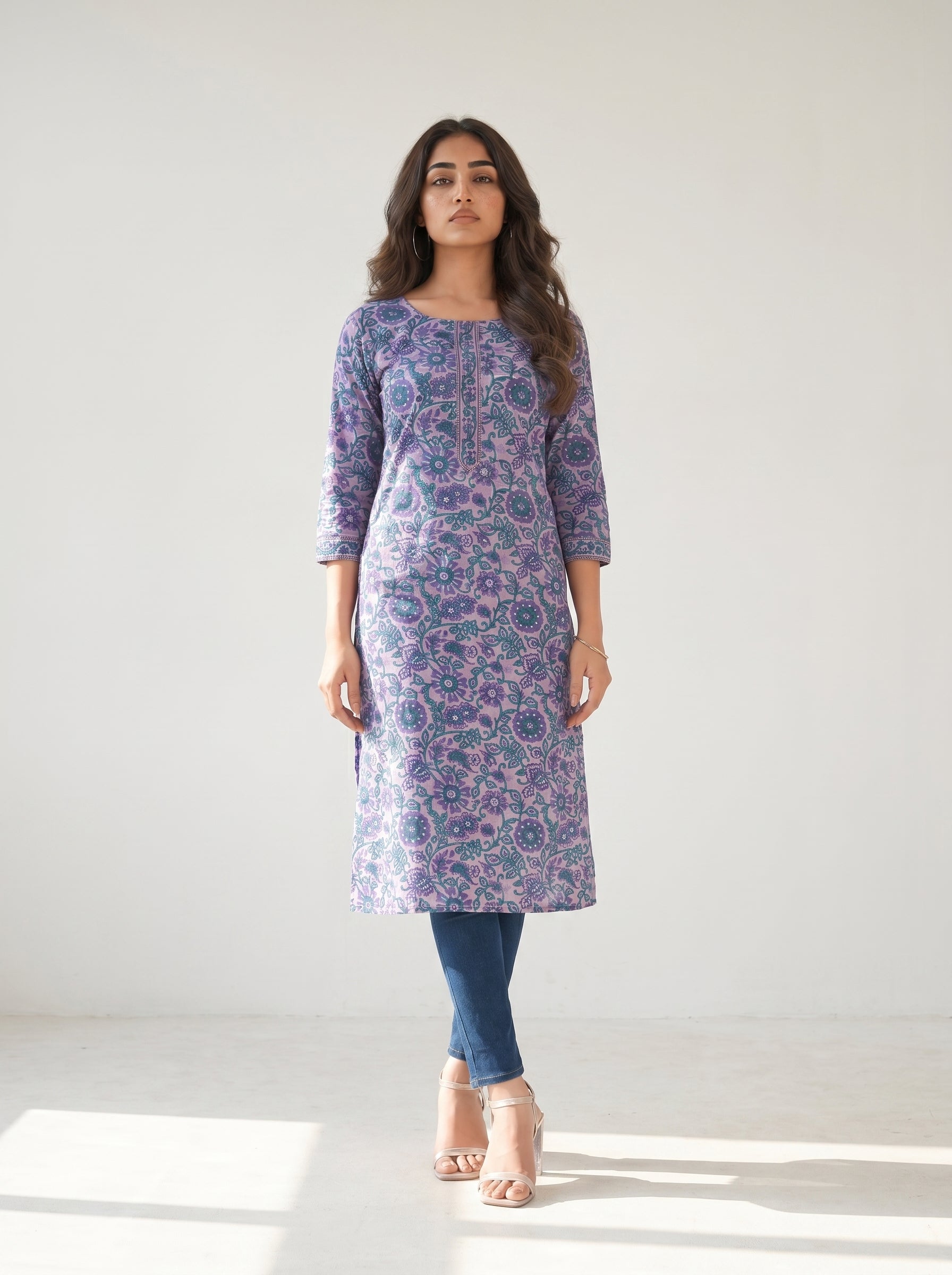 Light Purple Cotton Printed Kurti
