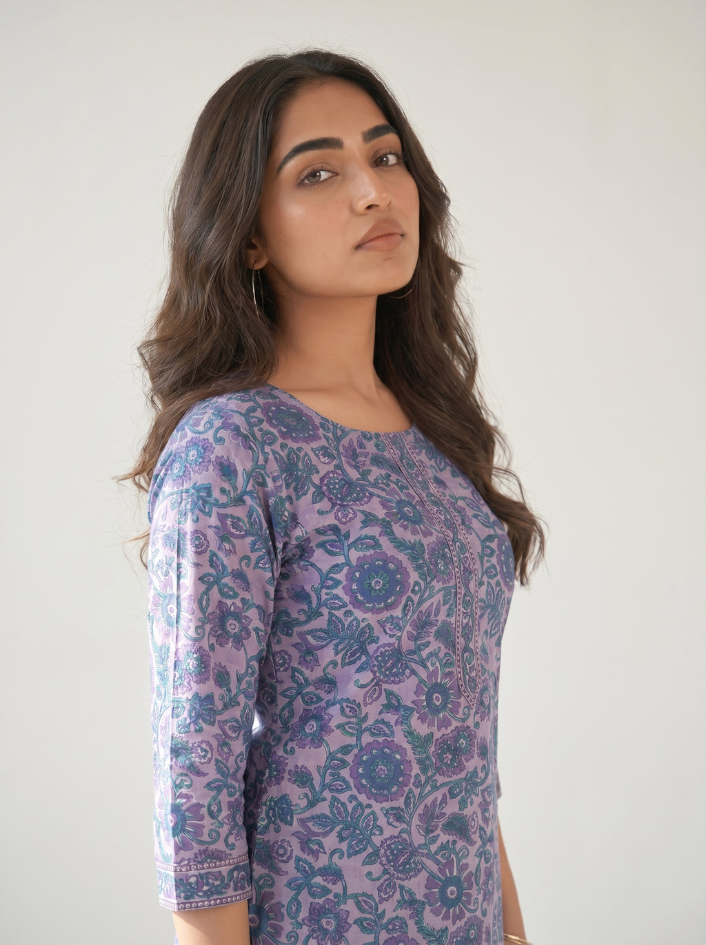 Light Purple Cotton Printed Kurti