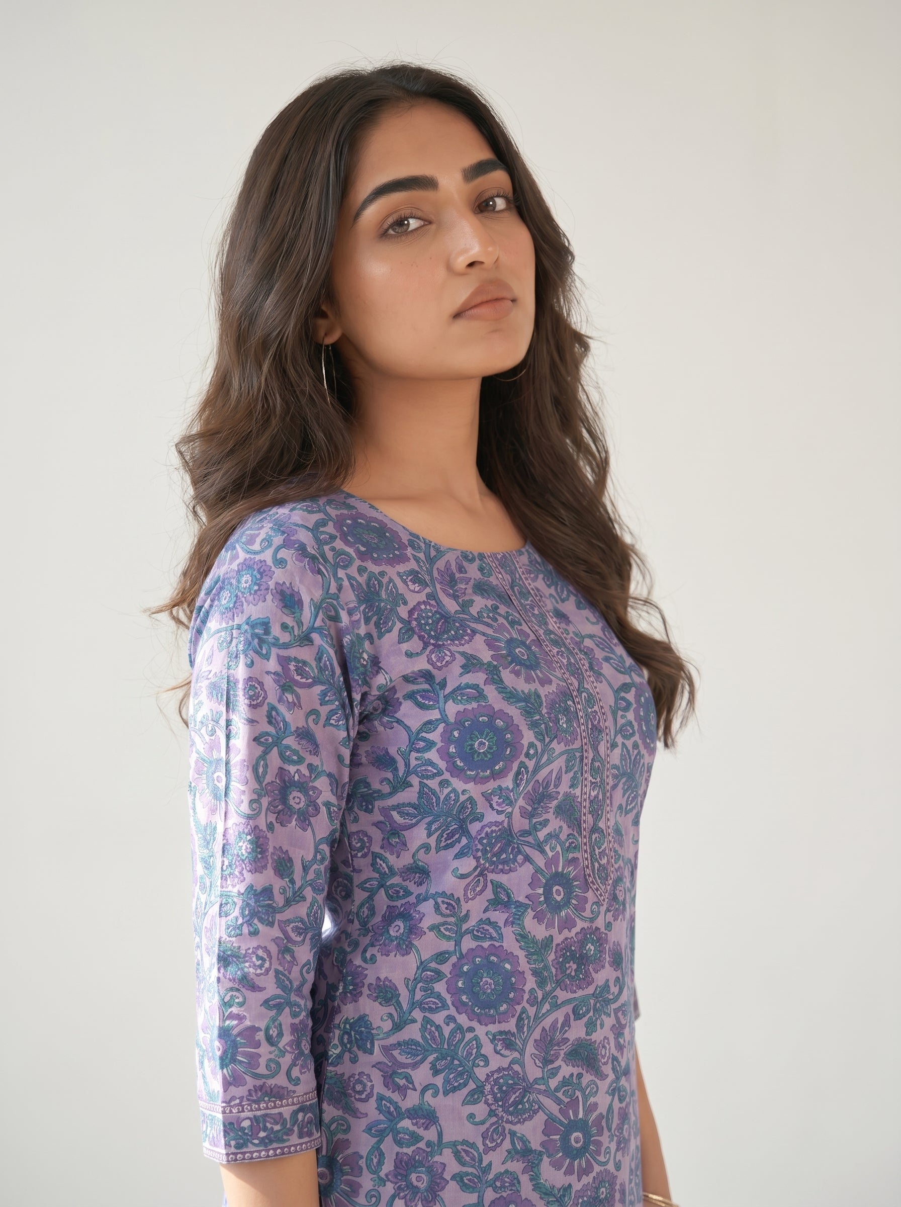 Light Purple Cotton Printed Kurti