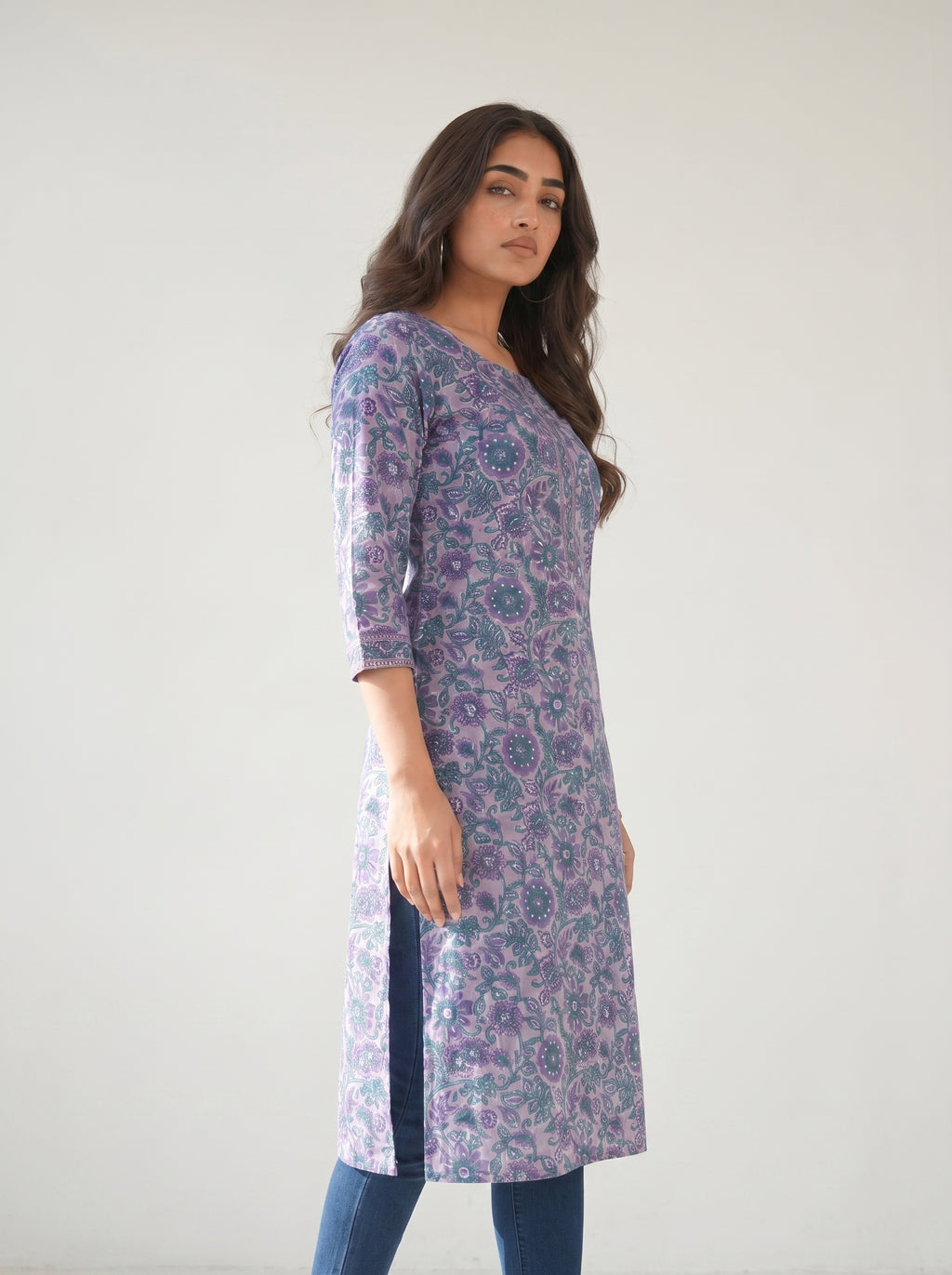 Light Purple Cotton Printed Kurti
