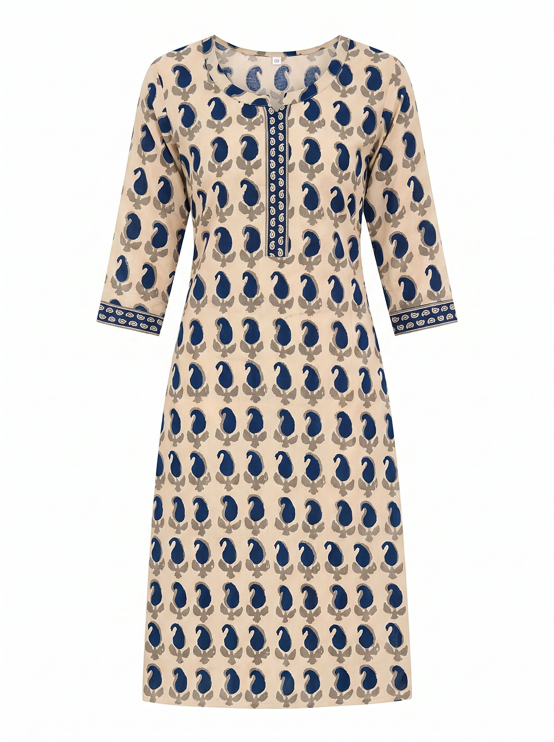 Cream Cotton Printed Kurti