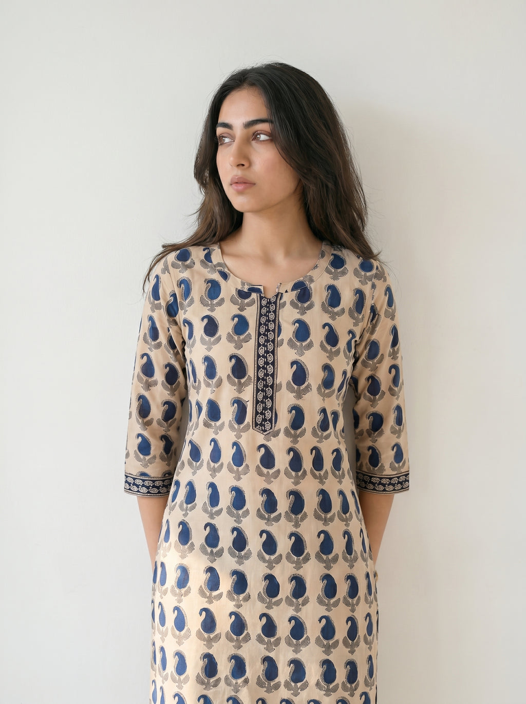 Cream Cotton Printed Kurti