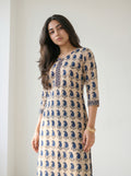 Cream Cotton Printed Kurti