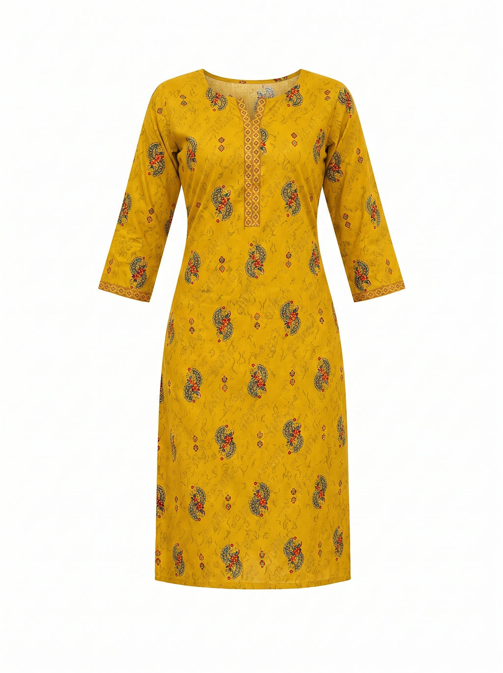 Yellow Cotton Printed Kurti