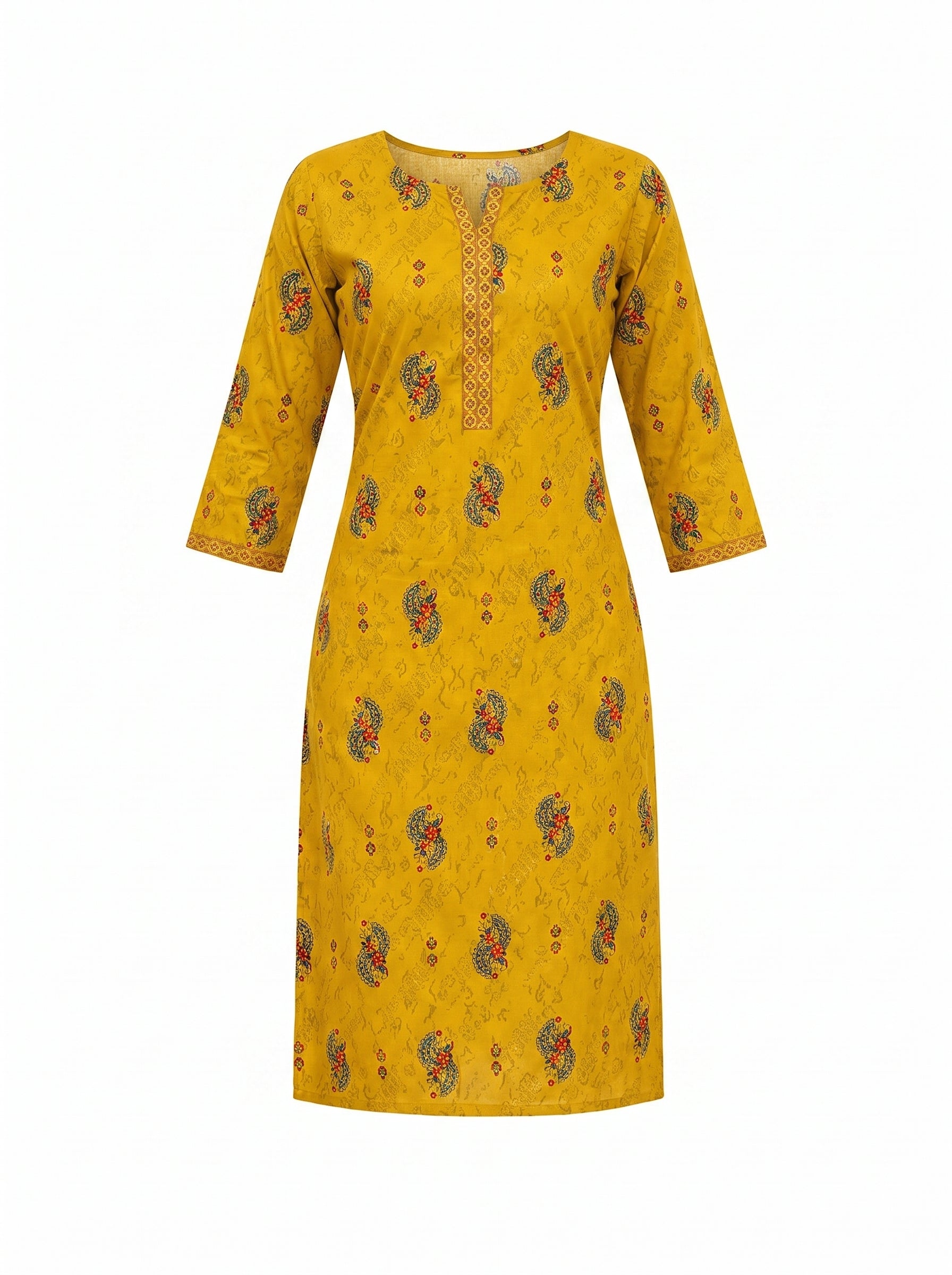 Yellow Cotton Printed Kurti
