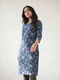 Navy Blue Cotton Floral Printed Kurti