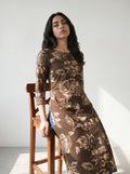 Dark Brown Cotton Floral Printed Kurti