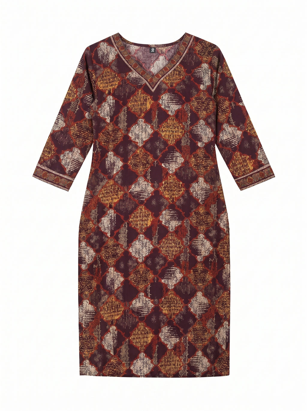 Burgundy Maroon Cotton Geometric Printed Kurti