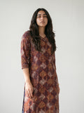 Burgundy Maroon Cotton Geometric Printed Kurti