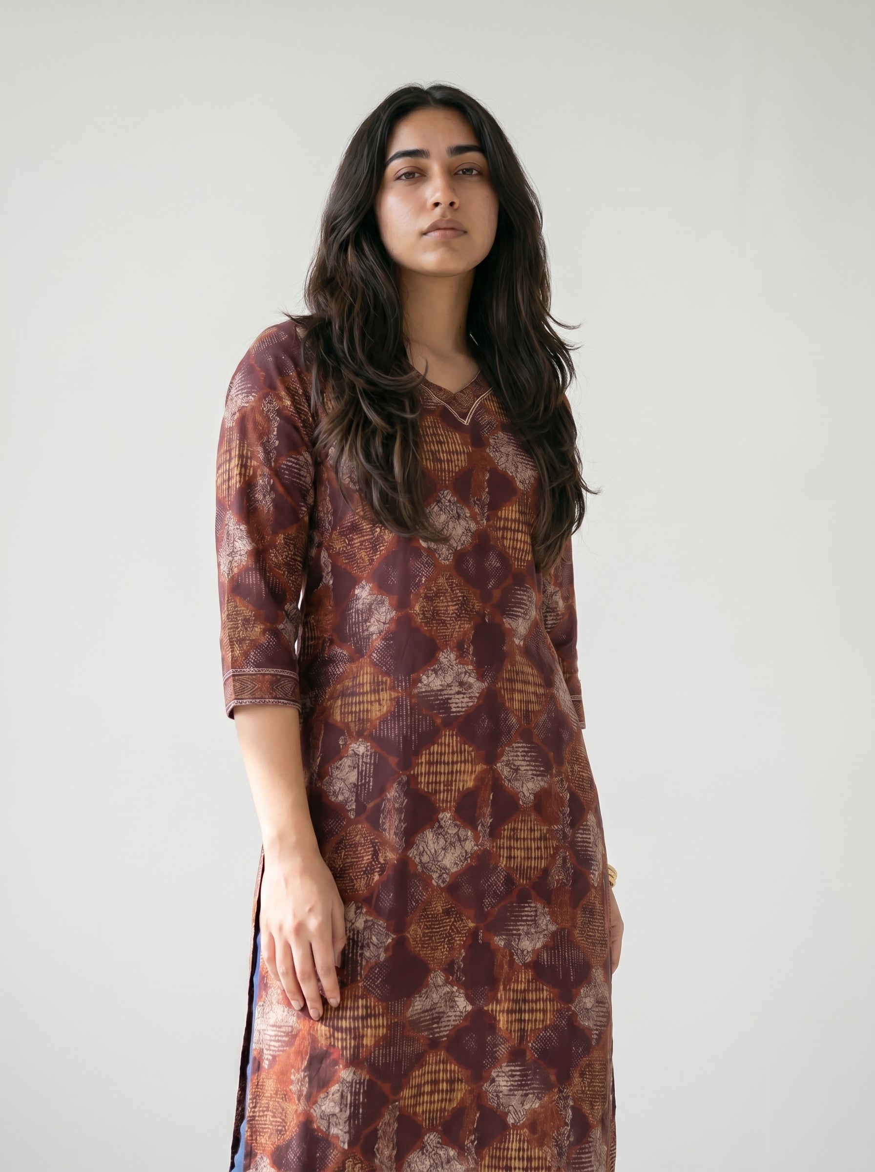 Burgundy Maroon Cotton Geometric Printed Kurti