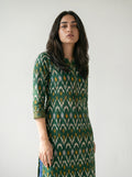 Forest Green Cotton Ikat Printed Kurti
