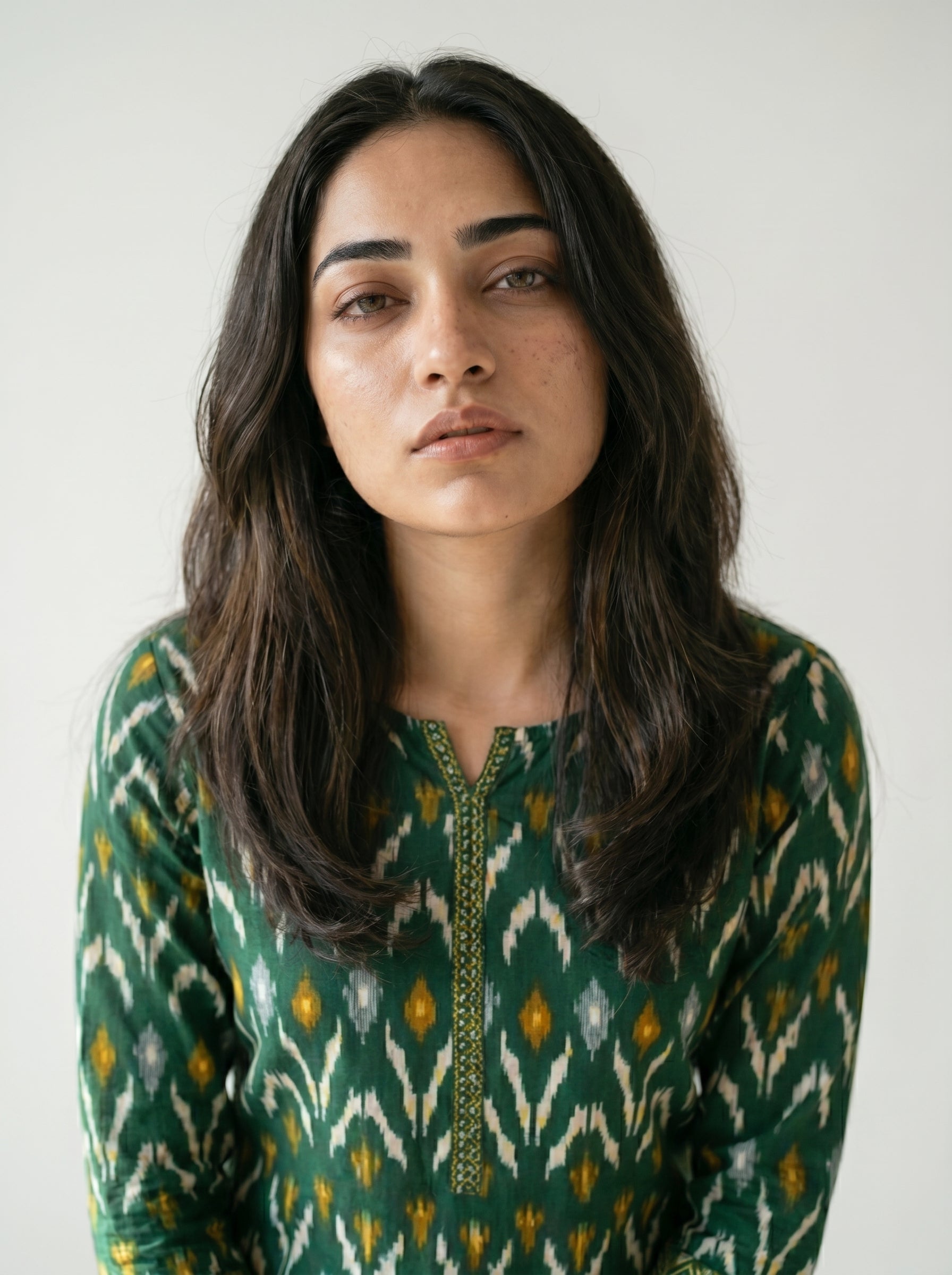 Forest Green Cotton Ikat Printed Kurti