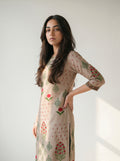 Light Beige Cotton Printed Kurti