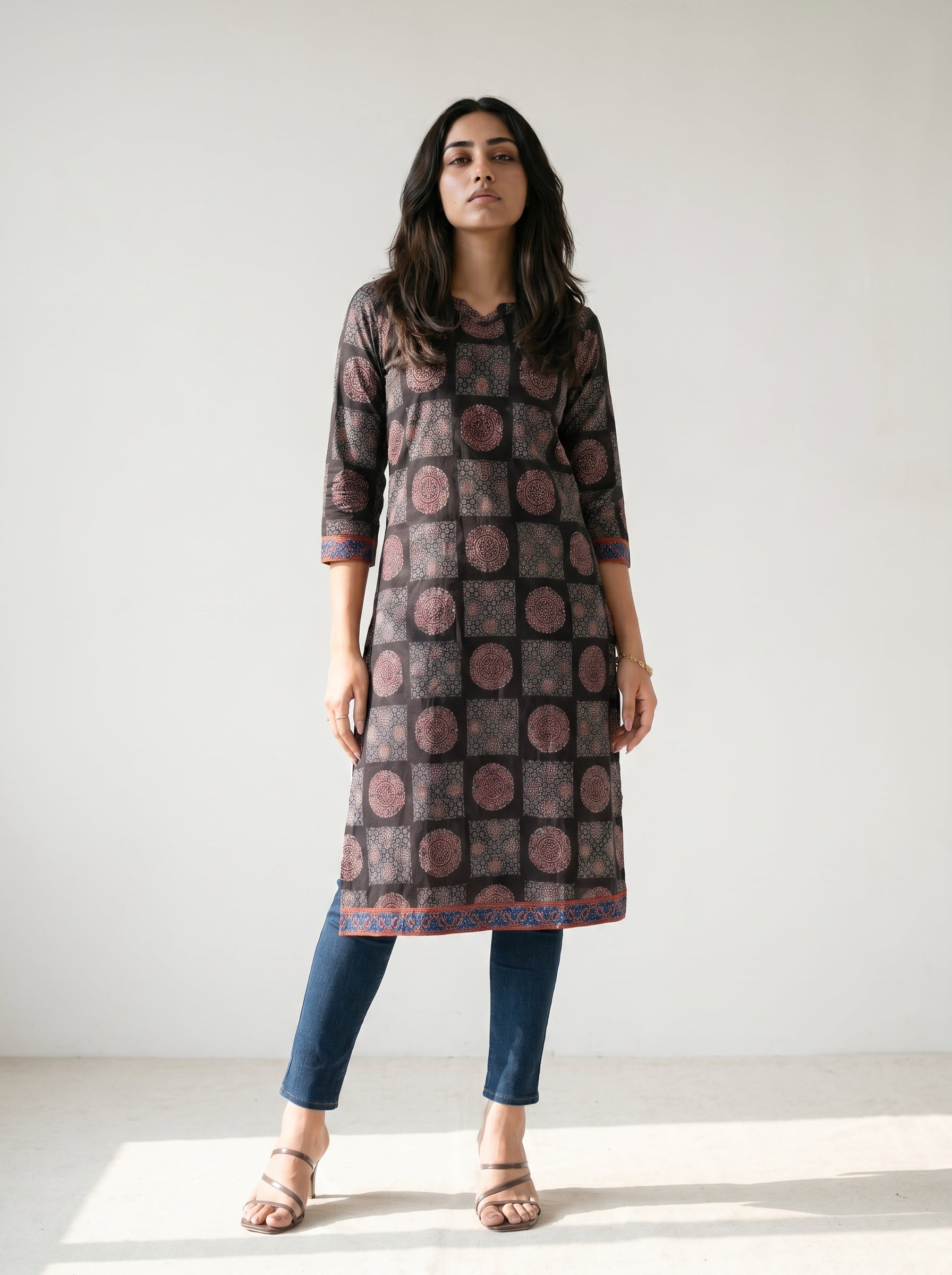 Black Cotton Printed Kurti