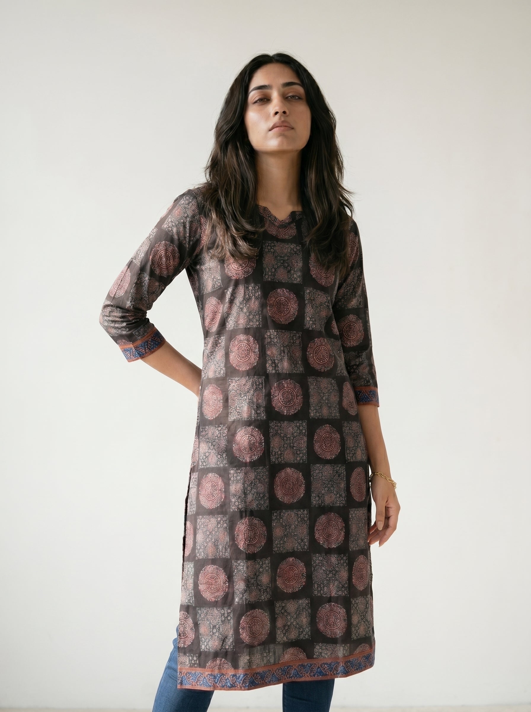 Black Cotton Printed Kurti