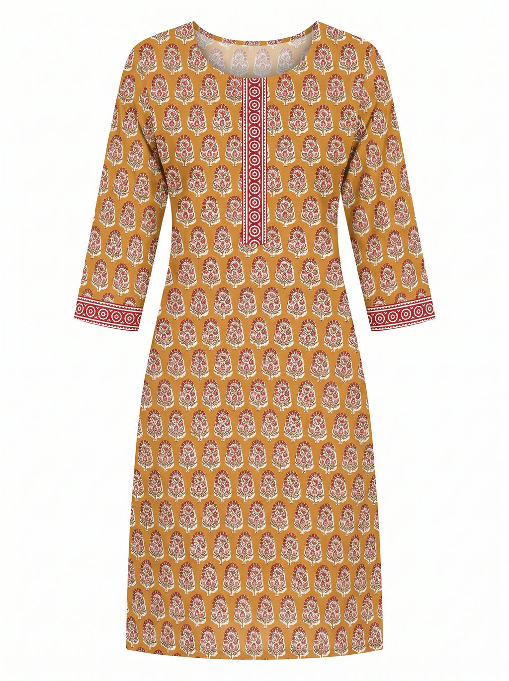 Rust Cotton Printed Kurti