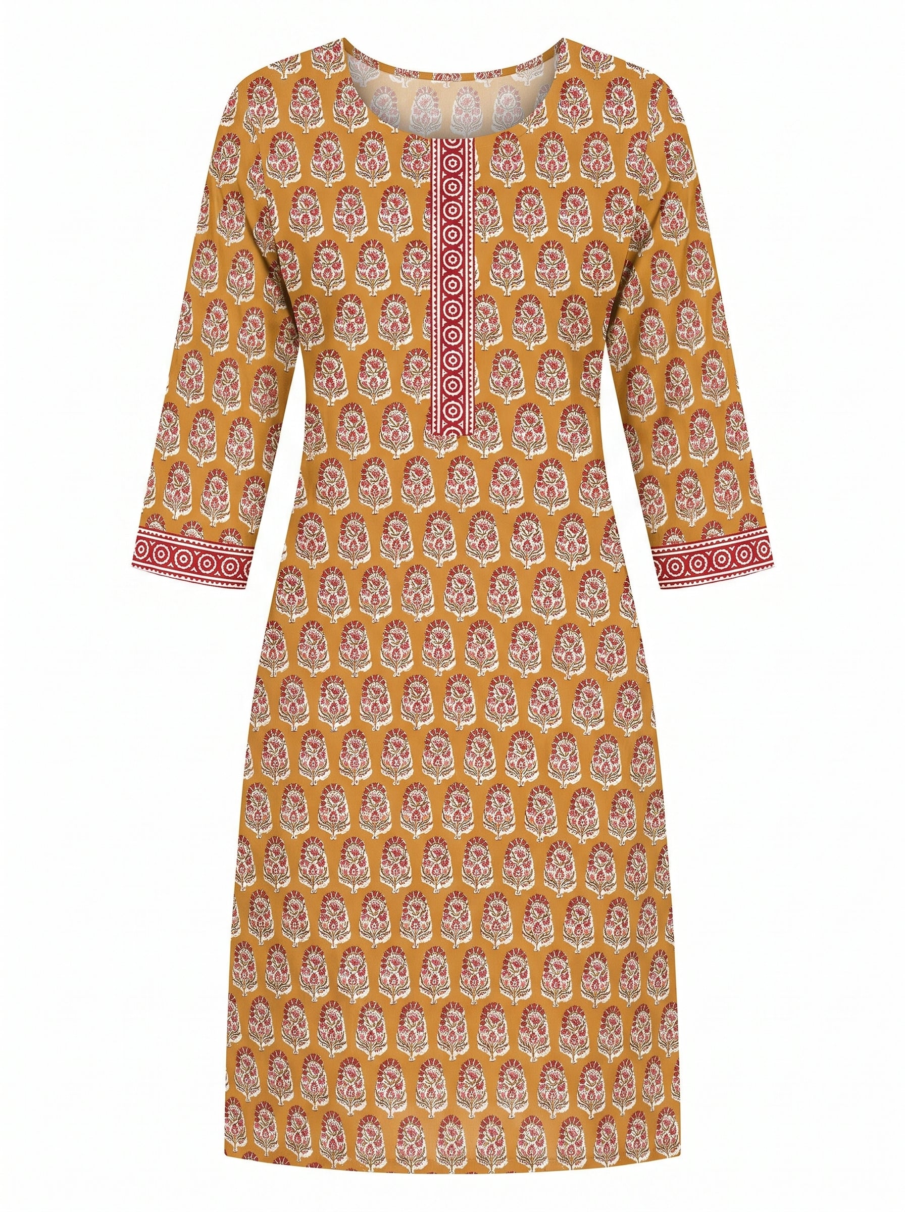 Rust Cotton Printed Kurti