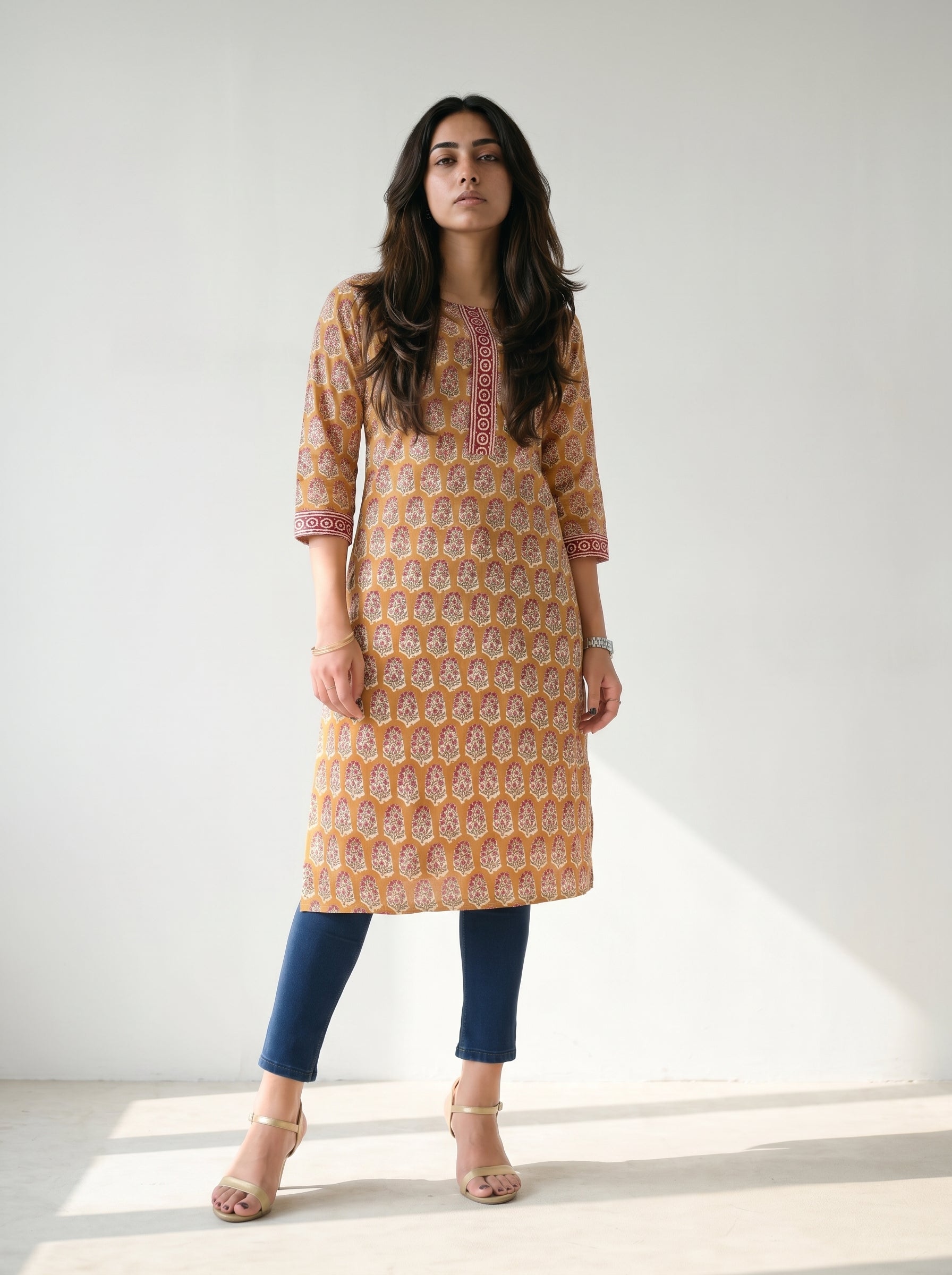Rust Cotton Printed Kurti