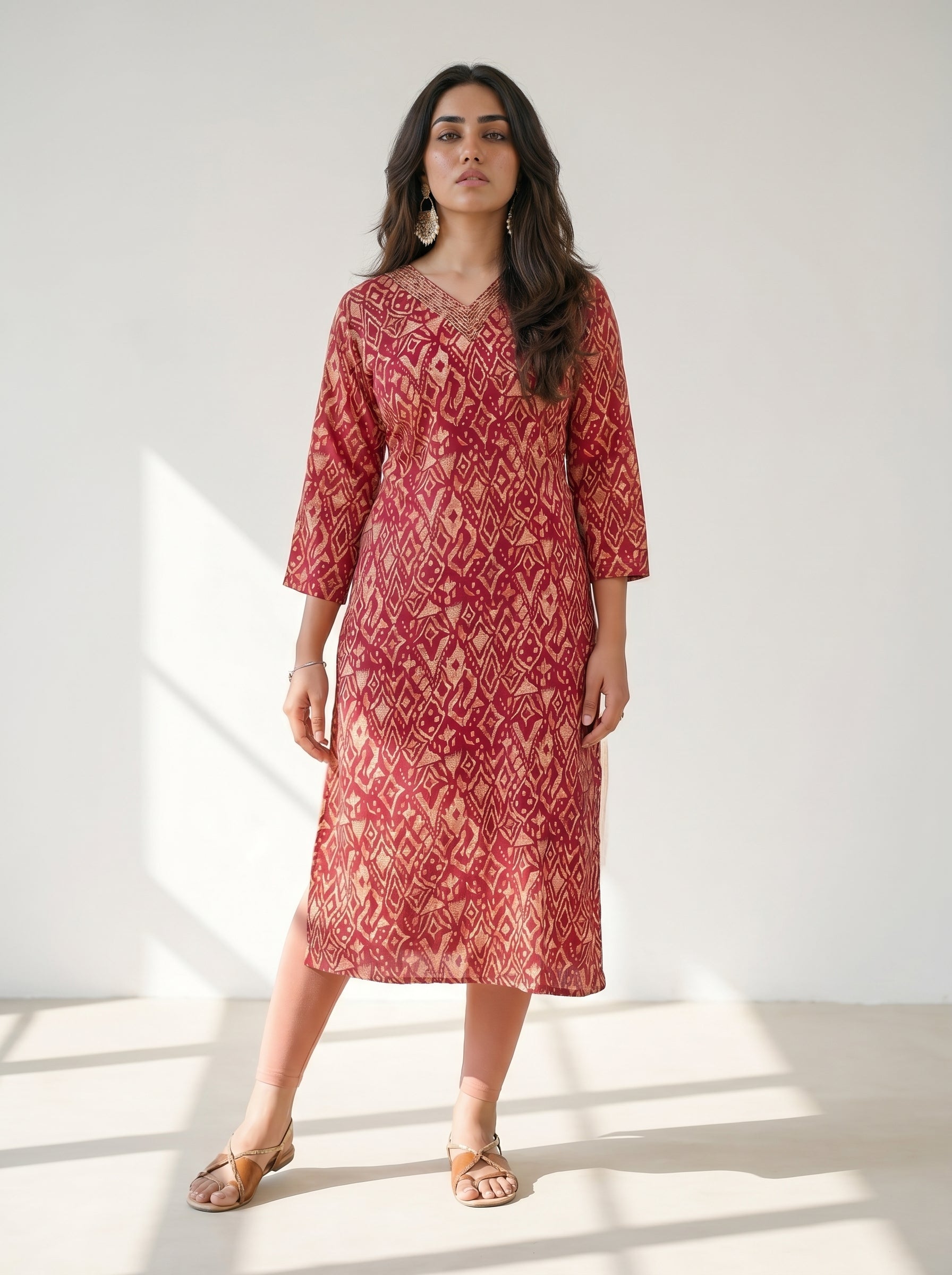 Maroon Rayon Printed Kurti