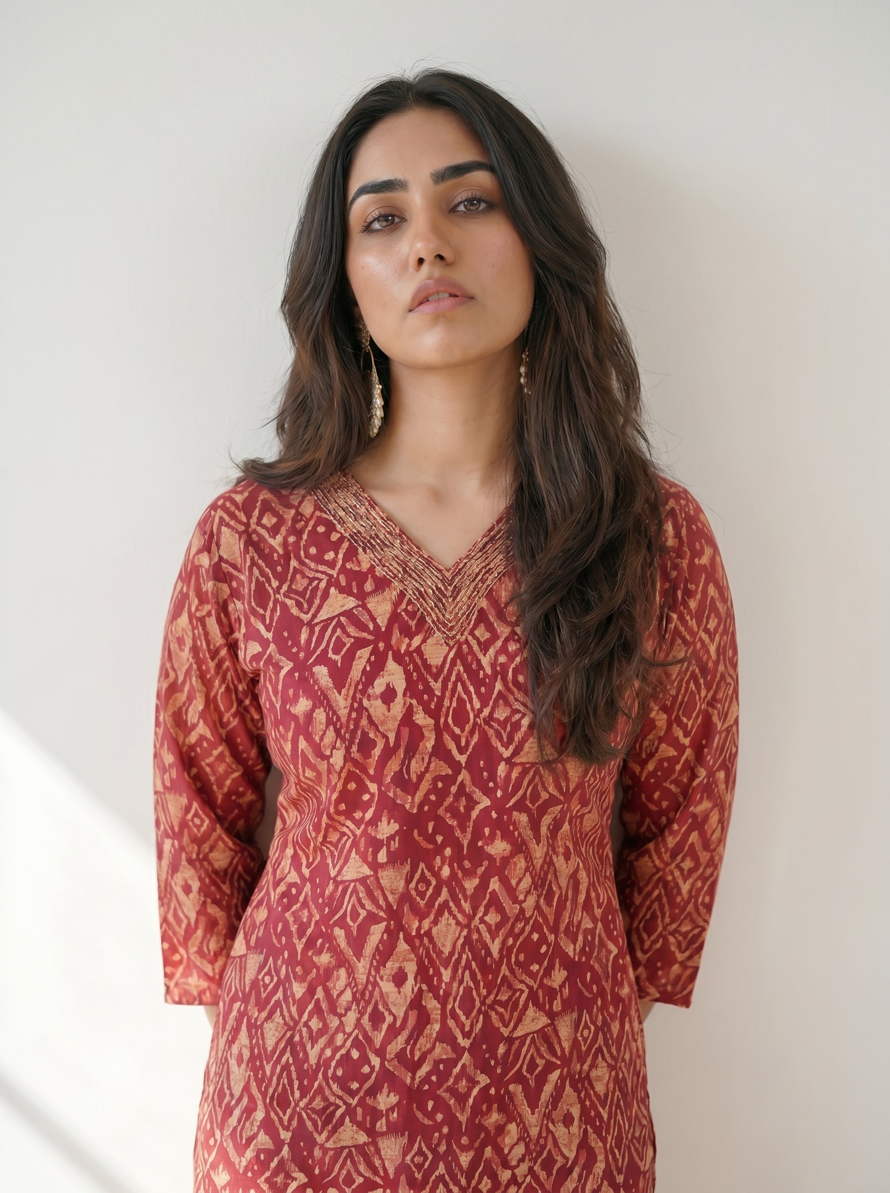 Maroon Rayon Printed Kurti