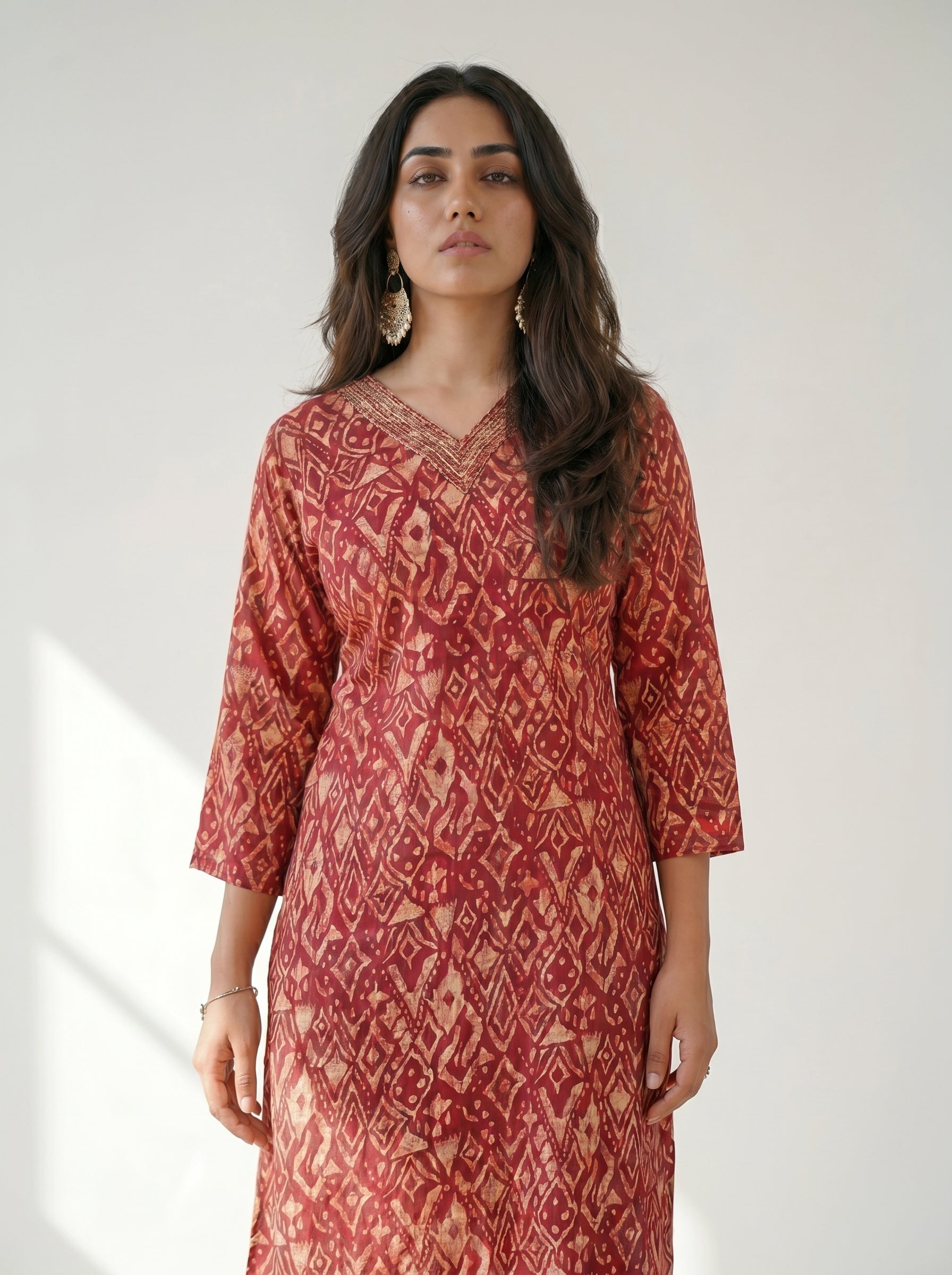 Maroon Rayon Printed Kurti