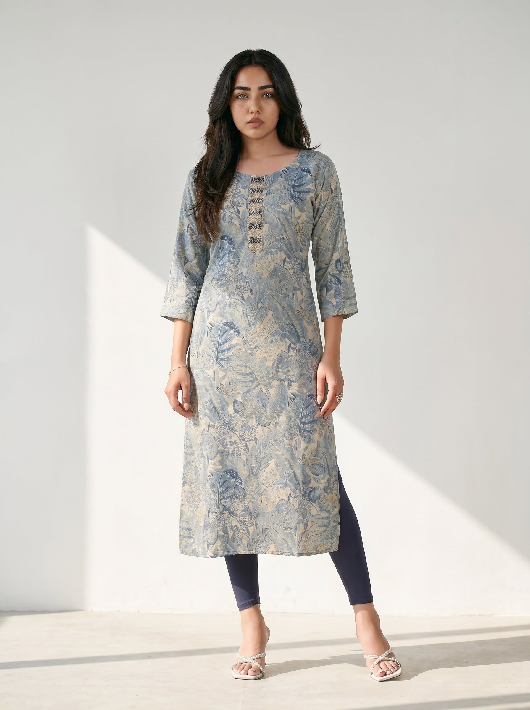 Light Blue Rayon Printed Kurti