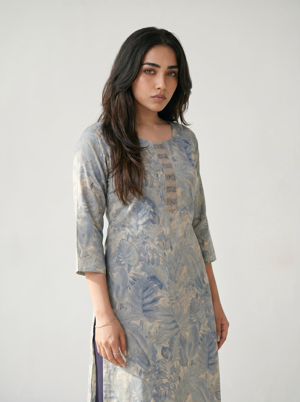 Light Blue Rayon Printed Kurti