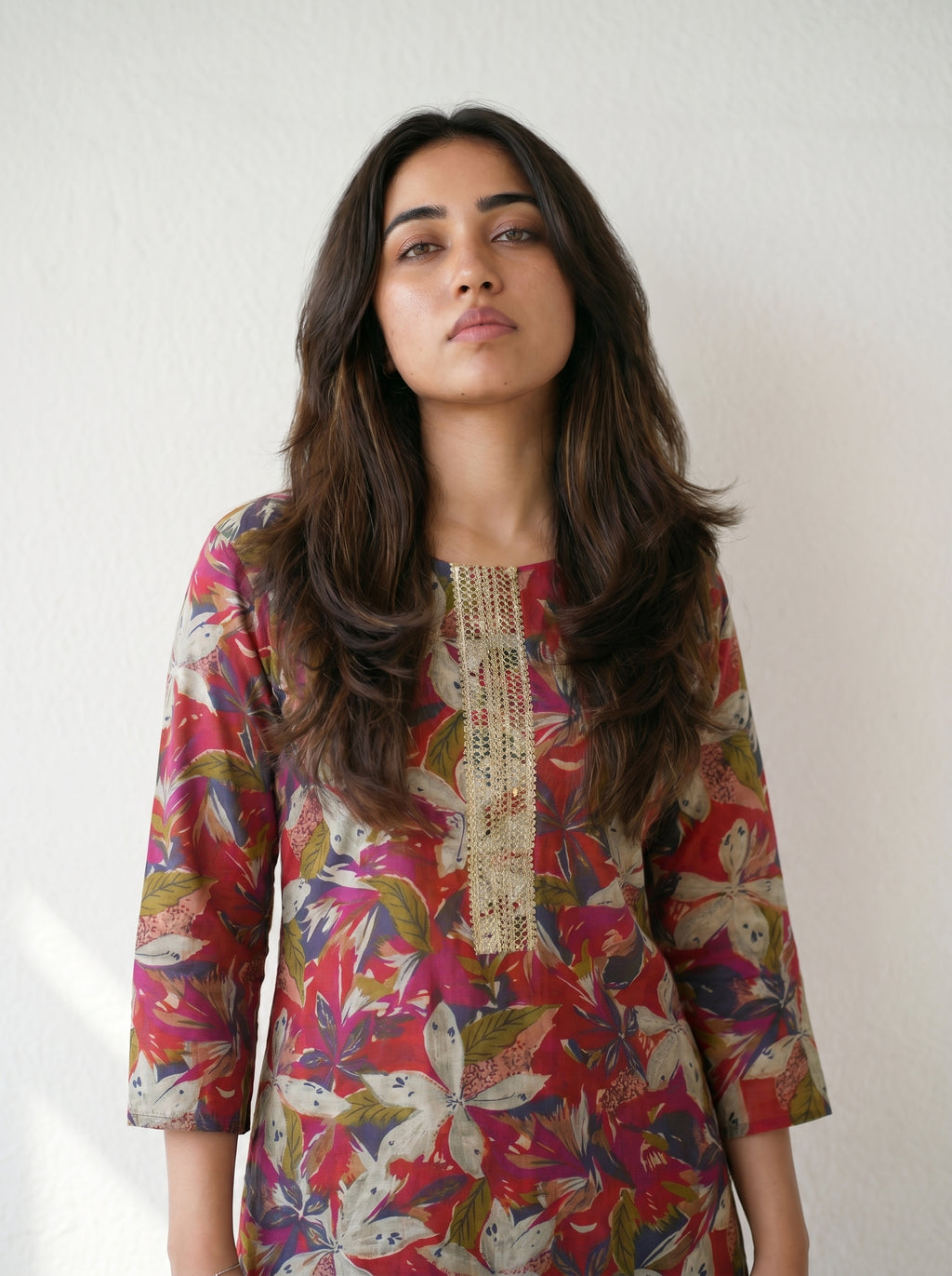 Red Floral Rayon Printed Kurti