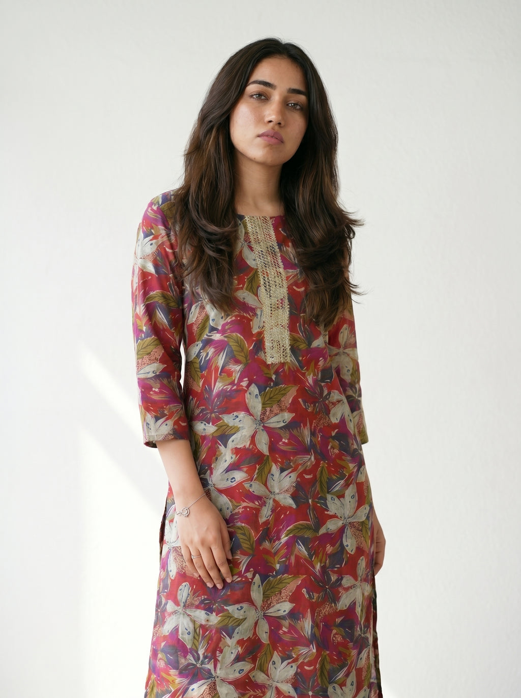 Red Floral Rayon Printed Kurti