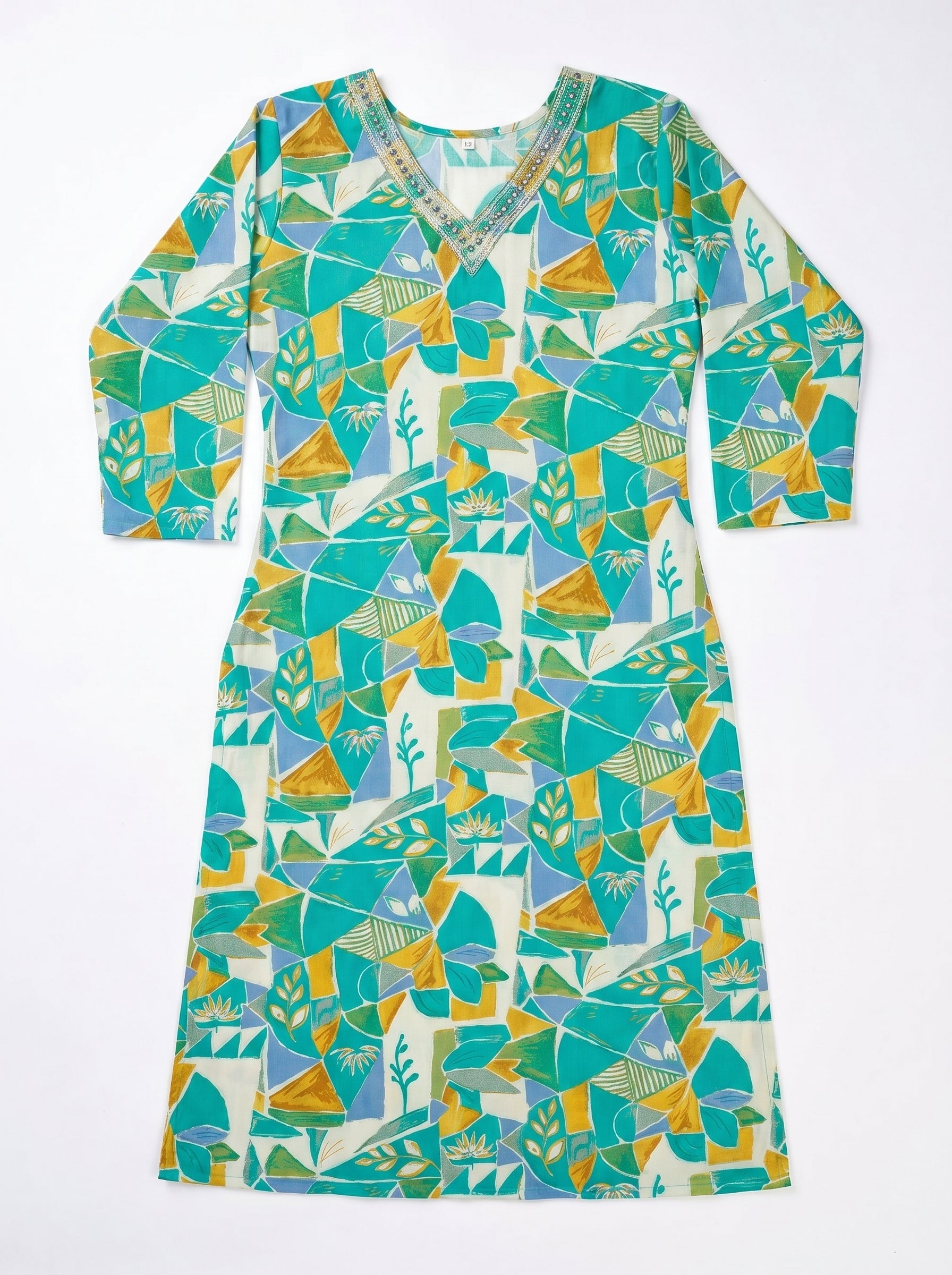 Sea Green Rayon Printed Kurti