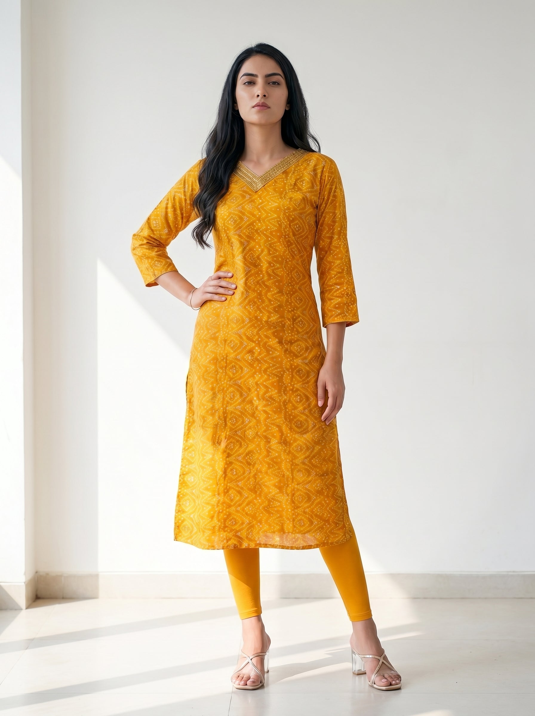 Yellow Rayon Printed Kurti