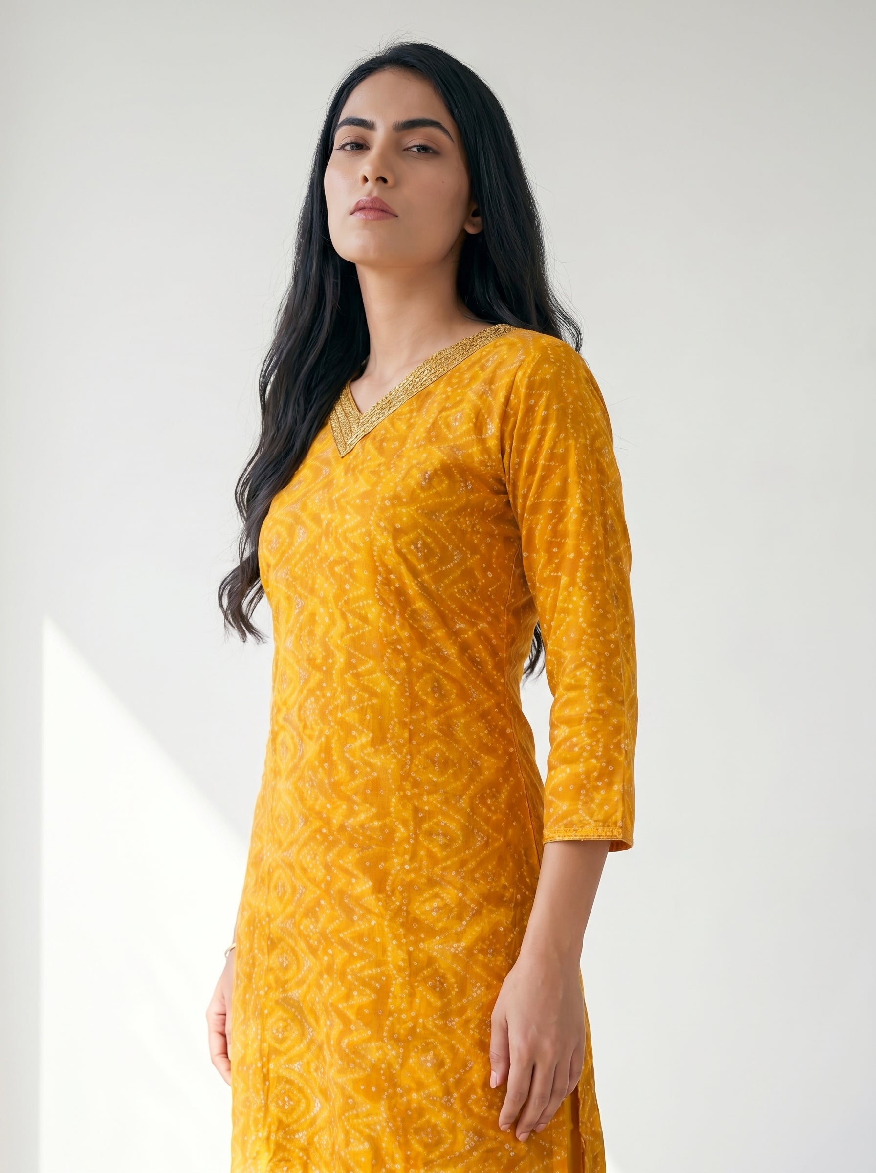 Yellow Rayon Printed Kurti
