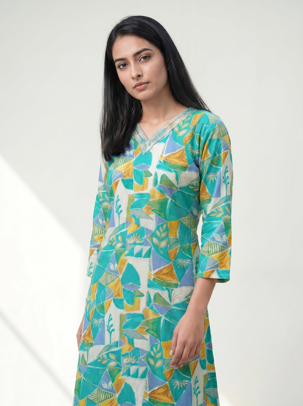 Sea Green Rayon Printed Kurti
