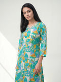 Sea Green Rayon Printed Kurti