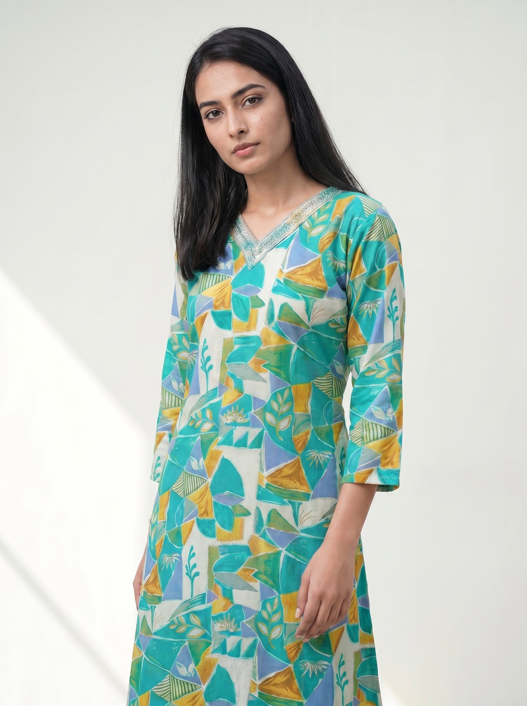 Sea Green Rayon Printed Kurti