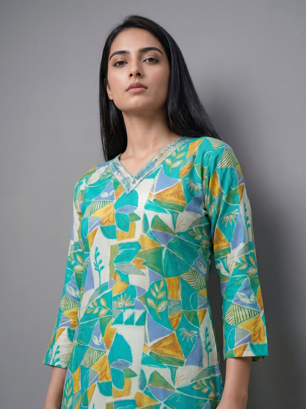 Sea Green Rayon Printed Kurti