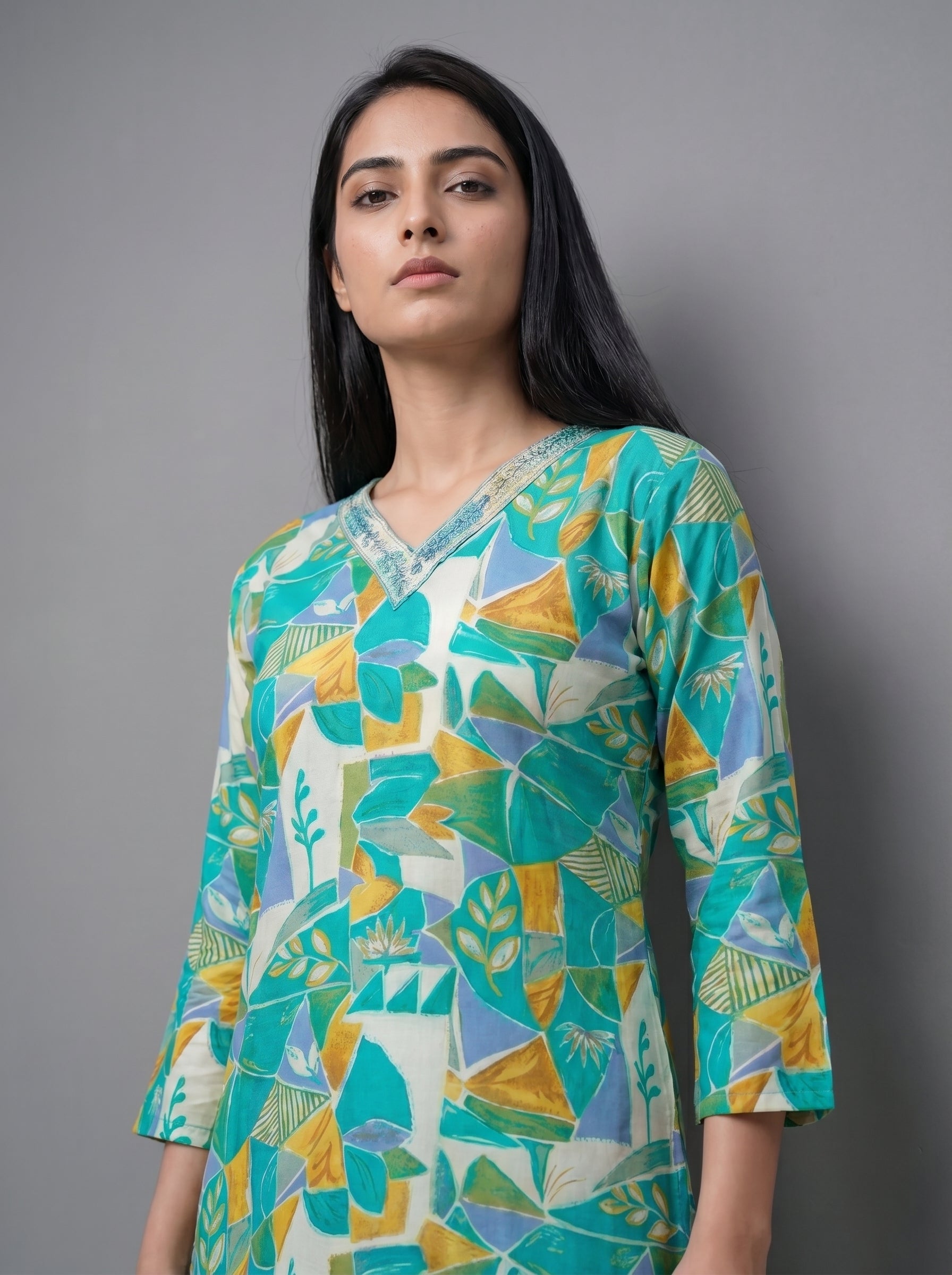 Sea Green Rayon Printed Kurti
