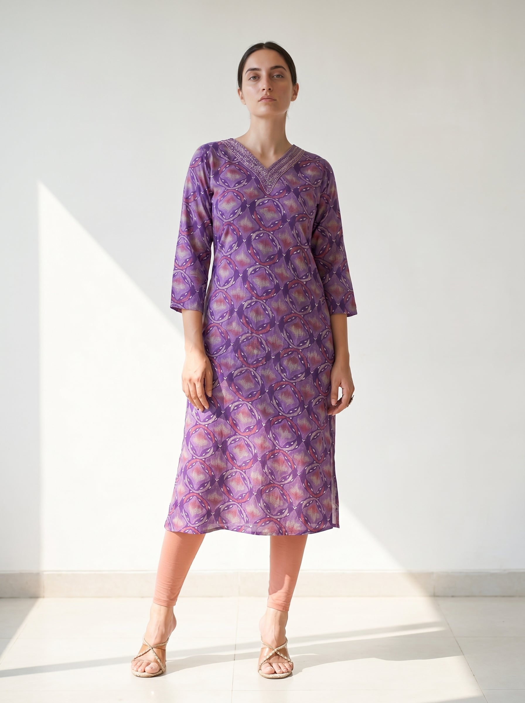 Purple Rayon Printed Kurti