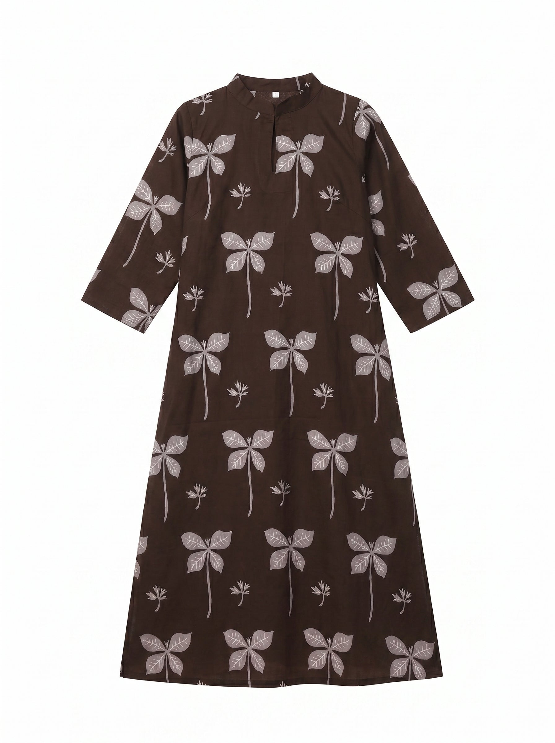 Coffee Cambric Cotton Straight Cut Printed Kurti